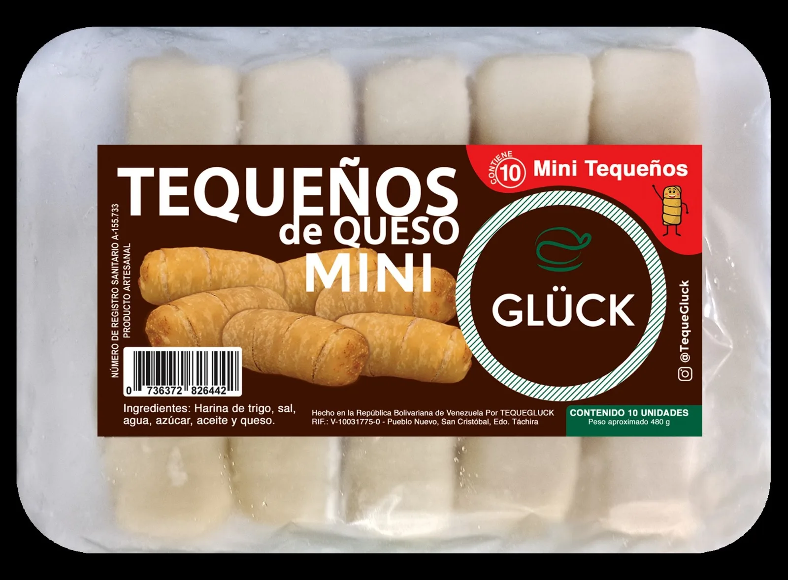 Bandeja de Mini Tequeños de Queso Glück de 10 unidades en su empaque